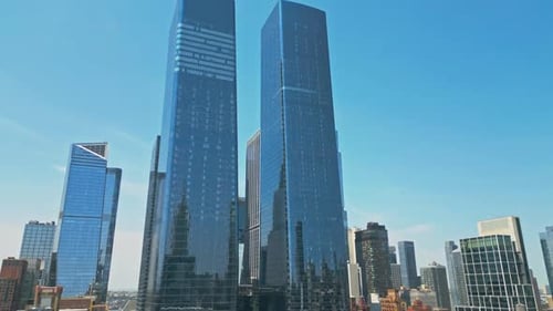 New York City Skyline with Blue Sky American Urban Skyscrapers USA Near Dramatic Clouds New York