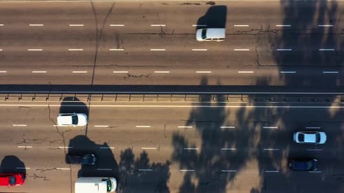 Aerial Top View of Highway with Moderate Car Traffic