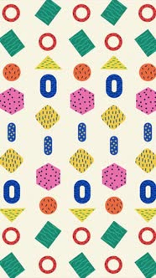 Motif animé géométrique Memphis, pan à droite, vertical, en boucle 01