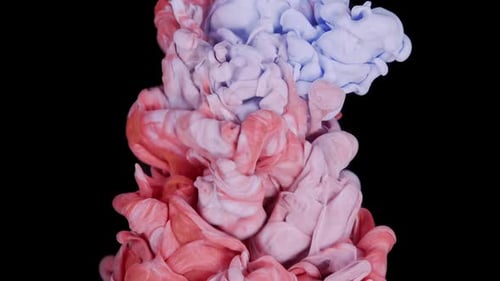 Wunderliche Pastellsinfonie, rosafarbene und weiße Farben, die auf einer weißen Leinwand interagieren und sich vermischen