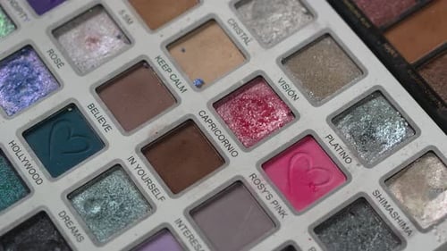 Close-Up of Colorful Eyeshadow Palette with Various Shades and Textures. Beauty products.