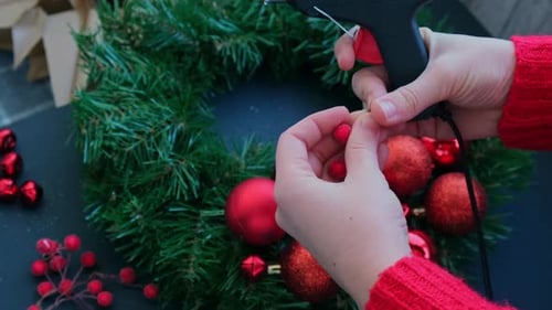 Creating Christmas Wreath with Ornaments and Glue