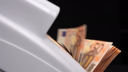 Money Counting Machine Counts Euro Banknotes