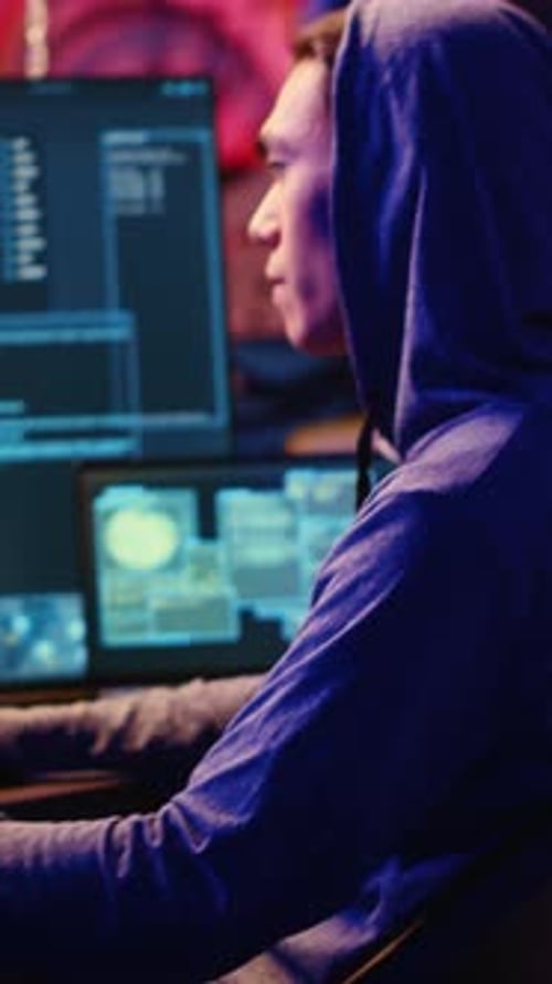 Vertical Video Hacker Drinks Coffee While Hacking