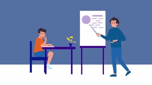 Flat Design Animated Scene of Teacher Instructing Student