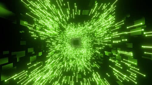 3D Illustration of Glowing Green Dot Connected with Lines Moving in Loop