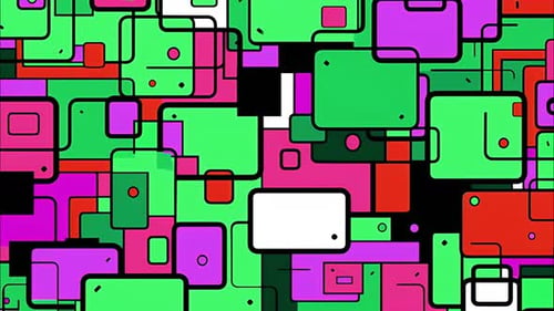 Geometrische 2D-Cartoon-Animation mit bunten Rechtecken, nahtlos schleifendem 4K-Bewegungshintergrund