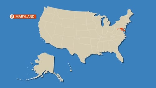 Animación del mapa de Maryland, Estados Unidos de América. Mapa de Estados Unidos