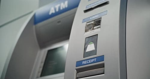 Modern Cash Machine Unrecognizable Man Putting Smartphone to NFC Reader