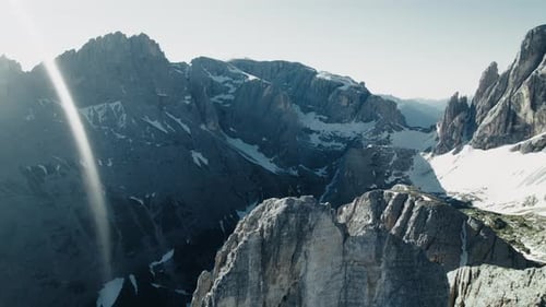 Dynamic aerial footage of peaks in the South Tyrolean Dolomites.