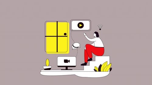 Animated Flat Design Illustration of Online Content Consumption