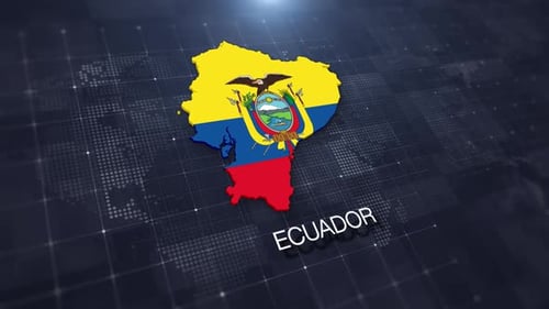 Animated 3D Map of Ecuador with Flag Texture and Digital Background