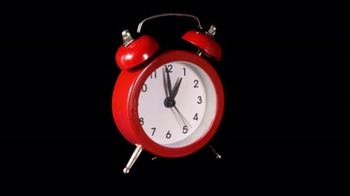 Alarm Clock Time Lapse on a Black Background with Alpha Channel. Fast Movement of Clock Hands