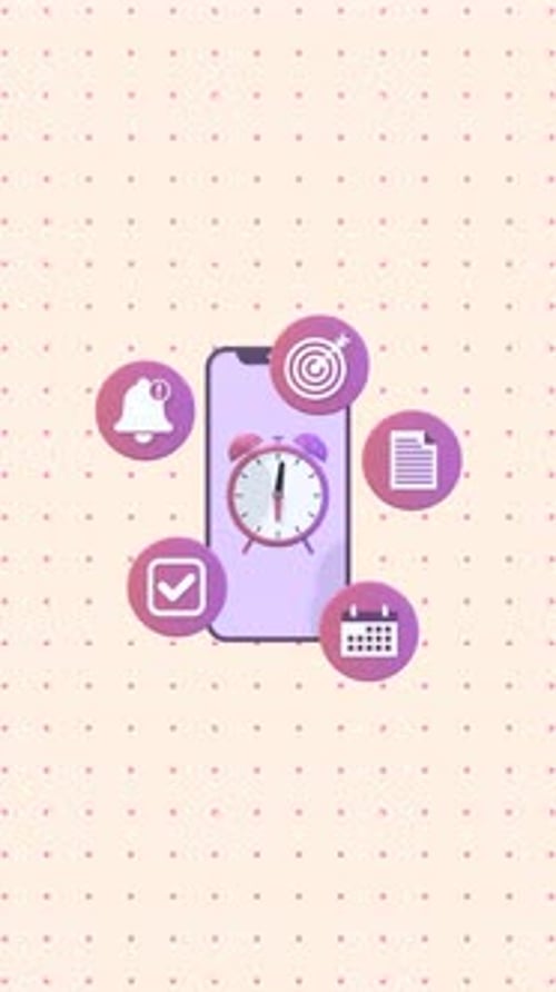 Animated Smartphone with Time Management Icons in Vertical Video Format