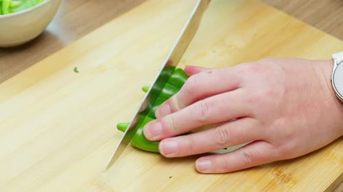 Cooking Video. Close up of food preparation chopping of ingredients and showing different items in a