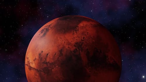 Planet Mars view from outer space and twinkling stars in the Milky Way galaxy 3d render. Solar