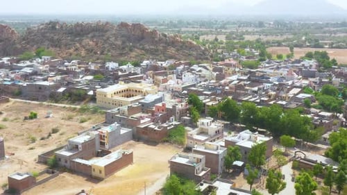Aerial View of Townscape with Rocky Hill