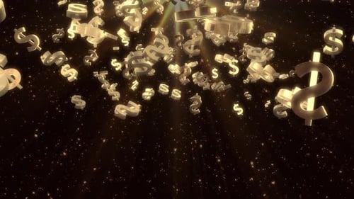 Sparkling Golden Dollar Signs Falling From Above