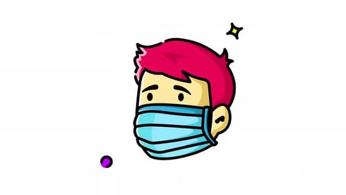 Animated Cartoon Head Wearing Face Mask Illustration