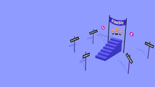 Pasos animados hacia el éxito con Copy Space, que muestran el crecimiento empresarial y el desarrollo profesional.