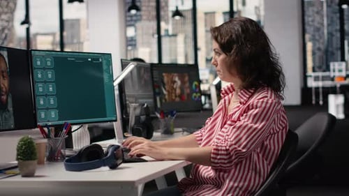 Office Staff Using Large Language on AI Virtual Assistant Software