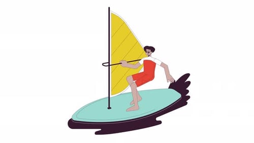 Animated Windsurfer in Flat Design Style