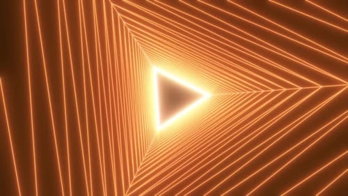 Glowing 3d tunnel of triangles with flashing. Motion. Space tunnel of glowing triangles.
