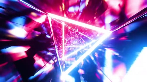 Abstract neon tunnel with vibrant laser lights, modern technology