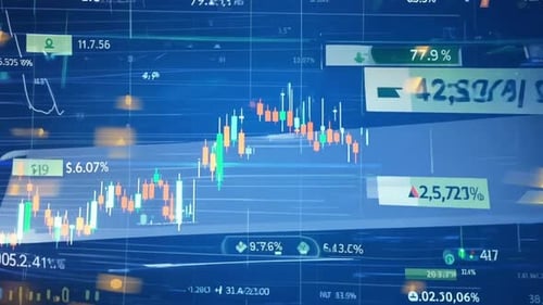 Financial Candlestick Chart with Digital Data Overlay Animation