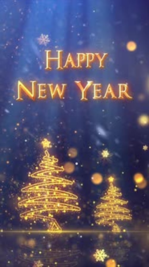 Sparkling Christmas Trees and Happy New Year Vertical Greeting