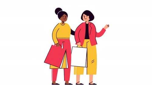 Animated Flat Design Illustration of Two Women Shopping Together