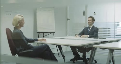 Business people meeting for job interview at corporate office keeping social distance