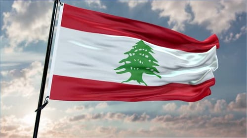 Waving Flag of Lebanon Animation Against Cloudy Sky
