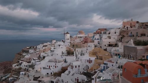 Oia Santorini Windmill Time Lapse, Cyclades Island in Aegean Sea, Greece