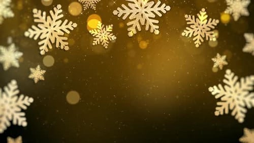 Golden Glitter Snowflakes Falling Christmas Holiday Background