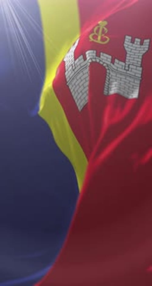 Realistic Waving Flag of Gibraltar with Sun Flare