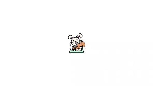 Animated Minimalist Rabbit Eating Carrot Illustration
