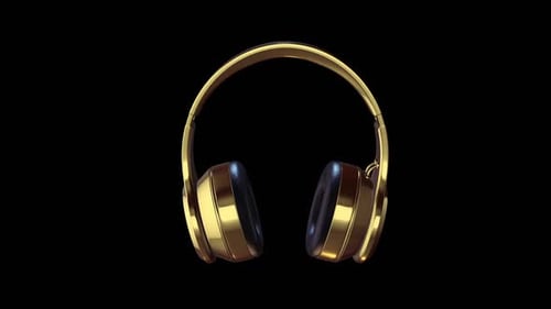 Golden Headphones Rotating 360 Degrees on Black Background