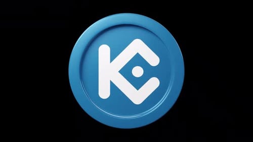 Jeton KuCoin KCS, rotation 3D à 360 degrés en noir, par boucle transparente du jeton de crypto-monnaie