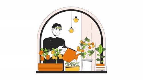 Minimalist Gardening Animation of Person Watering Plants