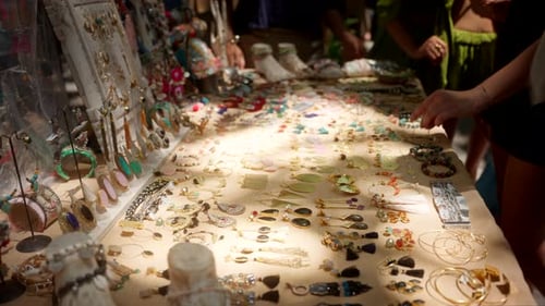 Handmade adornments crafted, local artisans, displayed at Sunday market