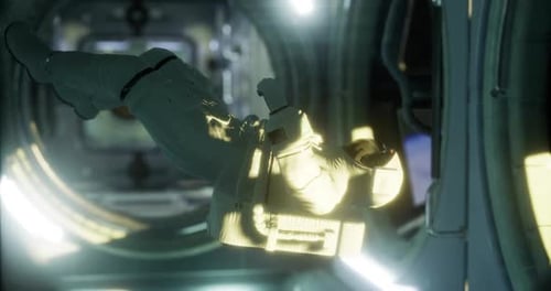 Astronaut Floating Inside a Futuristic Spacecraft During Space Exploration
