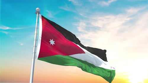 Jordan Flag Waving in Realistic Sky