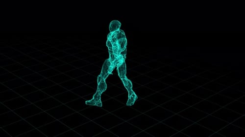 Futuristic Digital Figure Running In A Virtual Grid