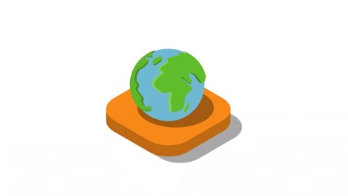 Rotating Isometric Earth Planet Icon Animation