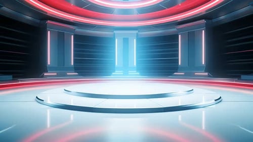 Futuristic Virtual Studio Stage with Glowing Neon Lights