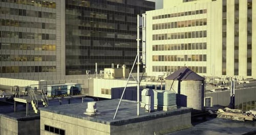 City Rooftops Showcasing Urban Infrastructure and Architecture at Sunset