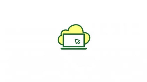 Animated Cloud Computing Laptop Icon in Flat Design Style