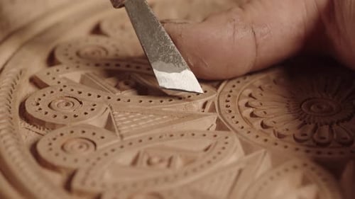 Hand Carving Intricate Wood Design with Metal Tool