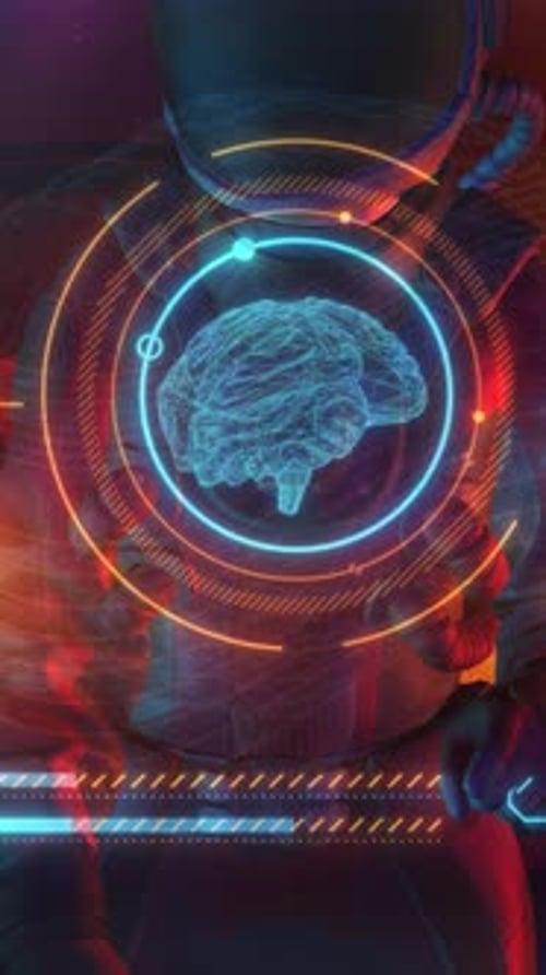 Astronaut Works with Artificial Intelligence in Augmented Reality